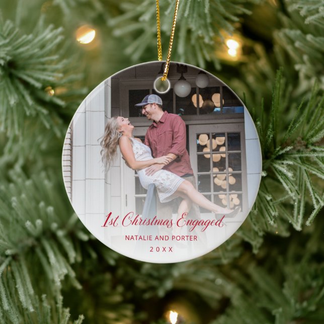 Einfache rote Schrift Moderne Erste Weihnachten Ve Keramik Ornament (Baum)
