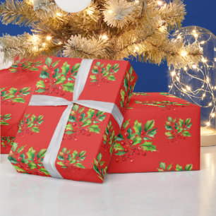 Einfache rote Wasserfarbe Holries Xmas Muster Geschenkpapier
