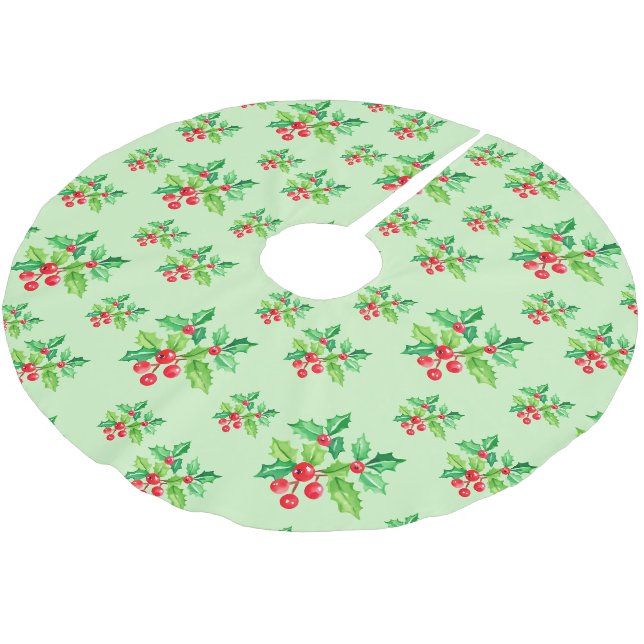 Einfache rote Wasserfarbe Holries Xmas Muster Polyester Weihnachtsbaumdecke (Schrägansicht)
