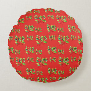 Einfache rote Wasserfarbe Holries Xmas Muster Rundes Kissen