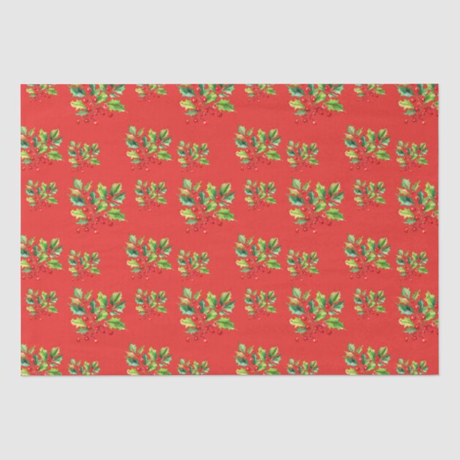Einfache rote Wasserfarbe Holries Xmas Muster Seidenpapier (Vorderseite)
