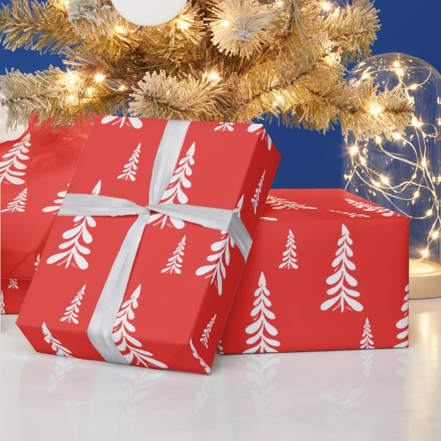 Einfache Rote Weihnachten Weihnachten Pinien Schne Geschenkpapier (Feiertage)