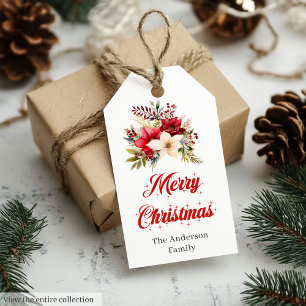 Einfache rote weiße Poinsettia-Geschenkkarte Geschenkanhänger