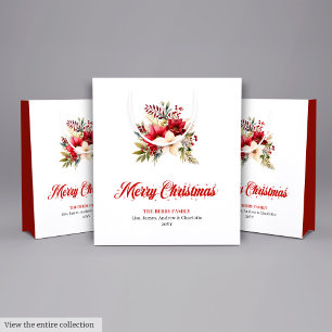 Einfache rote weiße Poinsettien-Feiertags-Geschenk Mittlere Geschenktüte
