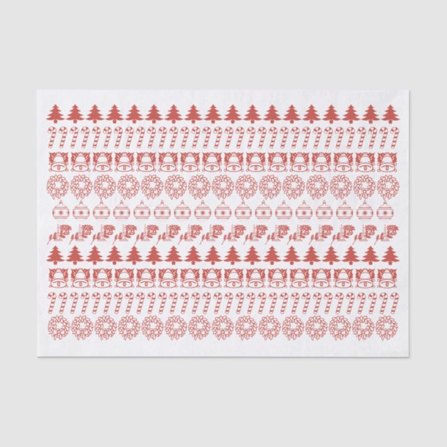 Einfache rote/weiße Weihnachtssymbole Muster Seidenpapier (Vorderseite)