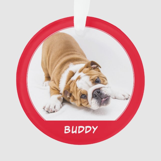 Einfache Roter Hund Foto Name Holidays Keepake Ornament (Vorderseite)