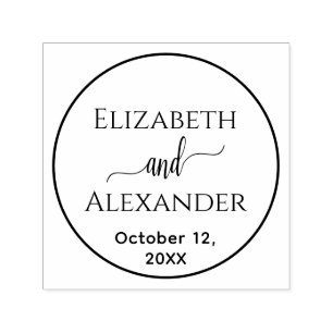 Einfache Round Frame Bride Groom Namen Datum Hochz Permastempel