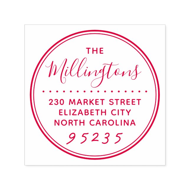 Einfache Round-Script-Familie Name & Rücksendeadre Permastempel (Design)