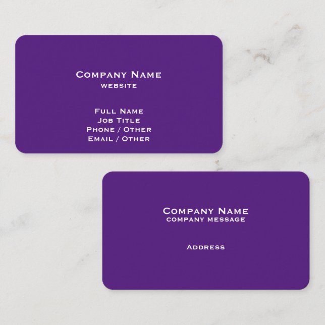 Einfache Royal Lila Business Card Visitenkarte (Vorne/Hinten)