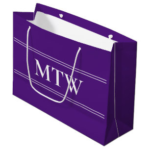 Einfache Royal Lila mit White Monogram Große Geschenktüte