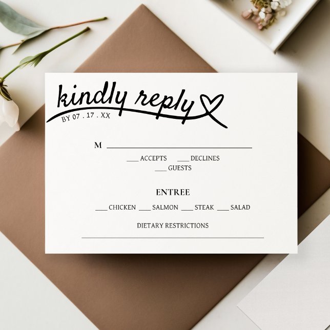 Einfache RSVP-Hochzeit mit weißem und schwarzem He RSVP Karte (Simple White & Black Heart Response Wedding RSVP)