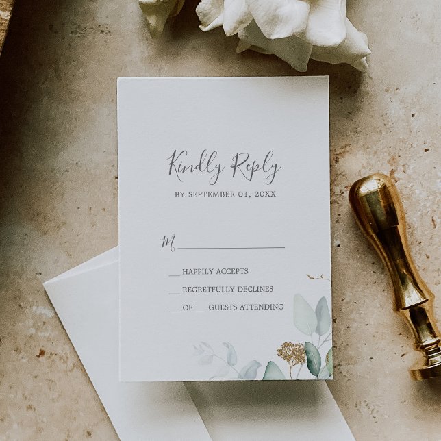 Einfache RSVP-Karte für Airy Greenery und Gold Lea RSVP Karte (Von Creator hochgeladen)