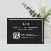 Einfache RSVP-Karte für Monogramm, schwarzer QR-Co