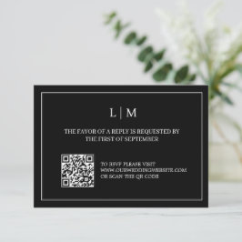 Einfache RSVP-Karte für Monogramm, schwarzer QR-Co Dankeskarte