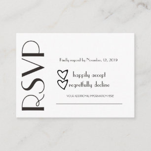 Einfache RSVP Schwarz-Weiß-Herz-Hochzeit Begleitkarte
