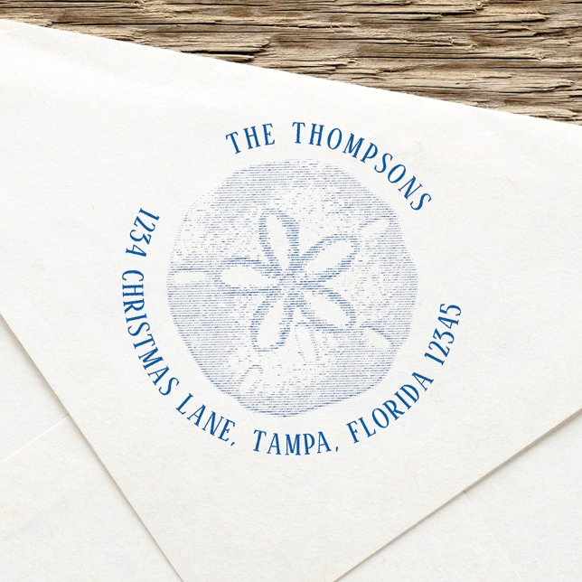 Einfache Rücksendeadresse Strand Küste Sand Dollar Permastempel (Simple ocean beach sand dollar return address stamp with simple block style lettering. )