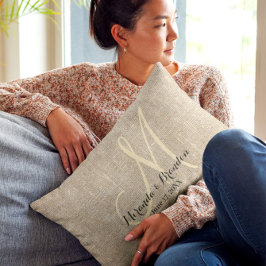 Einfache Rustikale Beige-Burlap-Monogramm-Hochzeit Lendenkissen