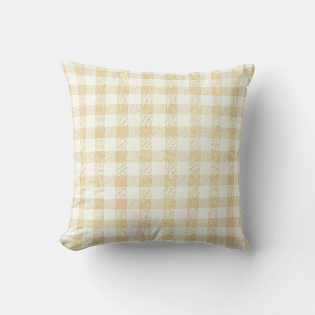 Einfache rustikale Beige Cream Gingham Kariert Kissen (Vorderseite)