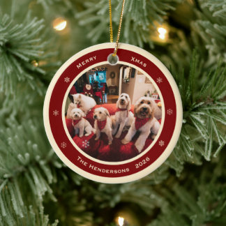 Einfache rustikale benutzerdefinierte Foto-Jahres- Keramik Ornament