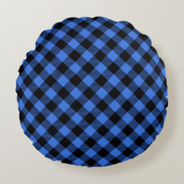 Einfache rustikale Blue Black Buffalo Karierte Kar Rundes Kissen