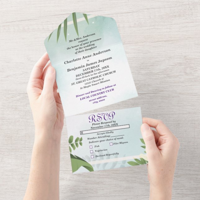 Einfache rustikale Botanische Blumenhochzeit All In One Einladung (Abreißen)