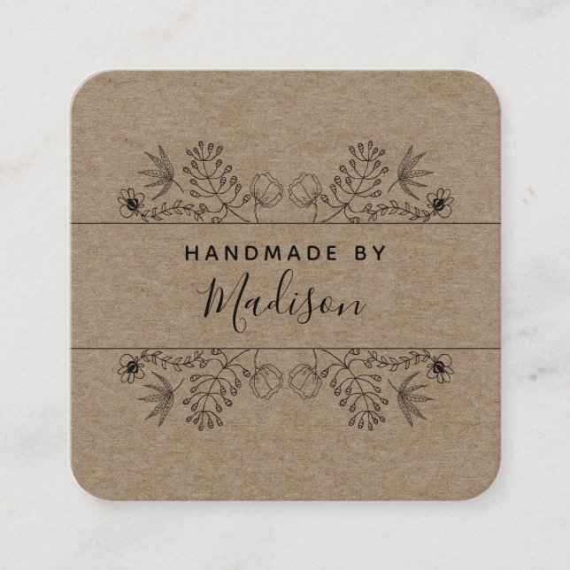 Einfache rustikale, florale Kraft Handmade Busines Quadratische Visitenkarte (Vorderseite)