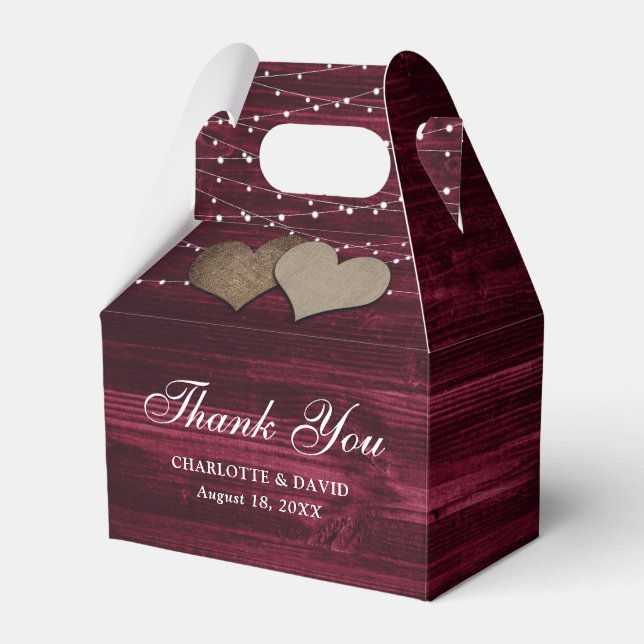 Einfache rustikale Gastgeschenk Hochzeit Burgund Geschenkschachtel (Vorderseite)