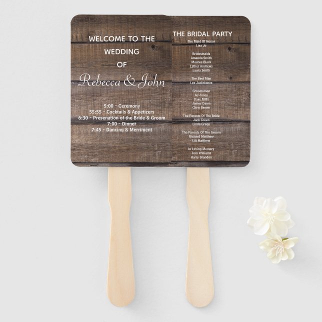Einfache rustikale Hochzeitskur Handfan Fächer (Vorne und Hinten)