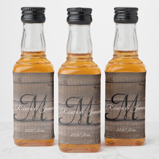 Einfache rustikale Holzhochzeit Personalisiert Alkoholflaschenetikett (Flaschen)