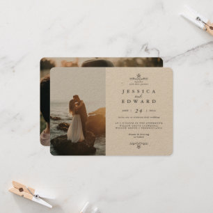 Einfache rustikale Kraft 2 Fotos Hochzeit Einladung