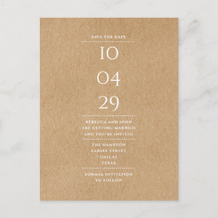 Einfache rustikale Save-the-Date-Postkarte Postkarte