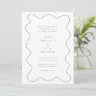 Einfache Sage Green Squiggle Frame Moderne Hochzei Einladung