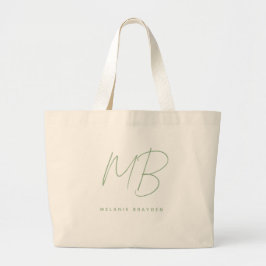 Einfache Sage Grün Minimalistisch zwei Monogrammna Jumbo Stoffbeutel
