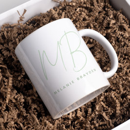 Einfache Sage Grün Minimalistisch zwei Monogrammna Kaffeetasse