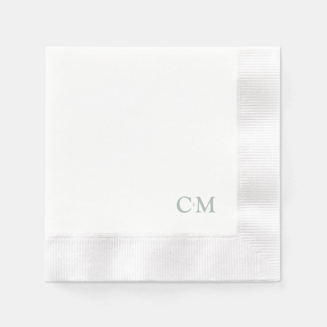 Einfache Sage Monogram Wedding Cocktail Serviette (Vorderseite)