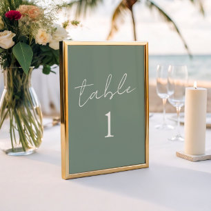 Einfache Salbeigrüne Hochzeit Tischnummer