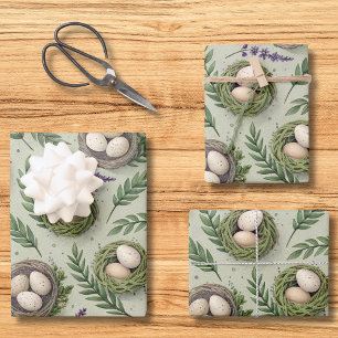 Einfache Salbeigrüne Ostereier Lavendel-Nest Geschenkpapier Set