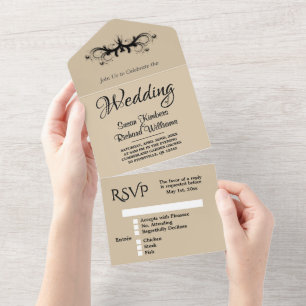  Einfache Sandstein-Tri-Faltung mit RSVP-Hochzeit  All In One Einladung