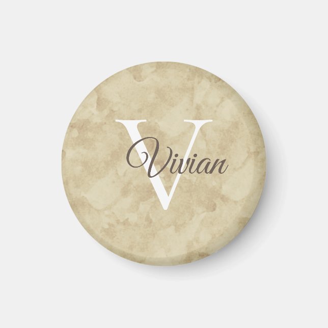 Einfache Sandy Beige Aquarellfarben Monogram Name  Magnet (Vorne)