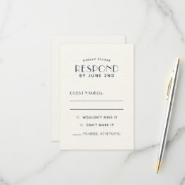 Einfache, saubere Minimal-Ecru Navy-Hochzeitskarte RSVP Karte