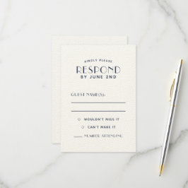 Einfache, saubere Minimal-Ecru Navy-Hochzeitskarte RSVP Karte