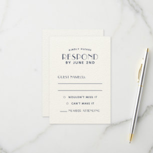 Einfache, saubere Minimal-Ecru Navy-Hochzeitskarte RSVP Karte