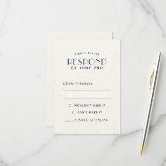 Einfache, saubere Minimal-Ecru Navy-Hochzeitskarte RSVP Karte