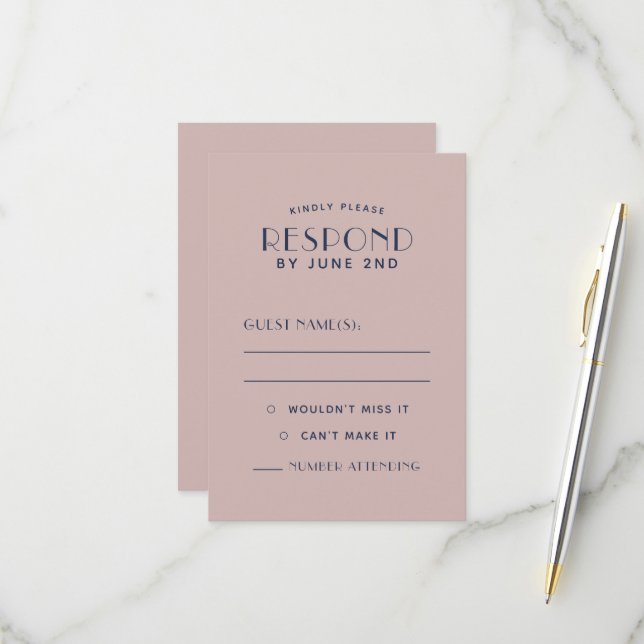 Einfache saubere Minimal-Sepia-Rose Hochzeit-RSVP- RSVP Karte (Vorderseite/Rückseite Beispiel)