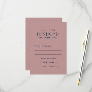 Einfache, saubere minimale Blush Navy-Hochzeitskar RSVP Karte