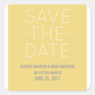 Einfache Save the Date Aufkleber, gelb Quadratischer Aufkleber