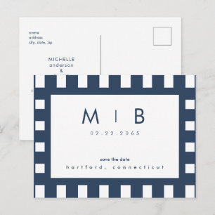Einfache Save-the-Date-Einladung Navy-Monogramm Ge Ankündigungspostkarte
