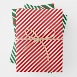 Einfache, schick-weiße Streifen auf roten und grün Geschenkpapier Set