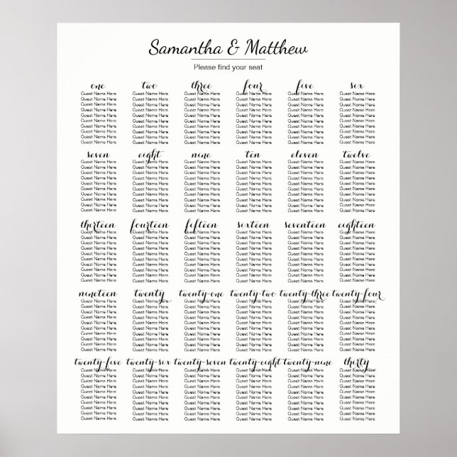 Einfache & schicke Hochzeit - 30 Tische | Sitzdiag Poster (Vorne)