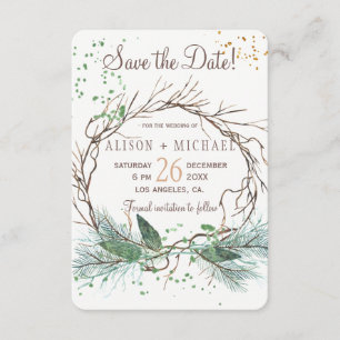 Einfache schicke rustikale Winterkranz rett Hochze Save The Date